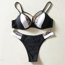 将图片加载到图库查看器，Bikini Push Up Swimsuit Female Swimwear Women Two-pieces Bikini set Bra Cup Bather Bathing Suit Swim Lady Triangle Bikini T-Back 2 Pieces Bandeau Swimsuit V Neck Swimwear Halter Push Up Bathing Suit
