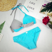 将图片加载到图库查看器，Bikini Push Up Swimwear Women Swimsuit Women's Bathing Suits Push Up Halter Bikini Swim Bottoms Two Piece Swimsuits Lace Up Halter String Triangle Bikini Sets
