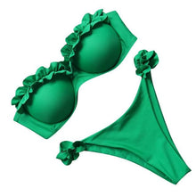 Load image into Gallery viewer, Bikini Set High Cut Solid  Swimsuit Women Swimwear Push Up Bathing Suit Beachwear Leopard Bikini Women's Ribbed Underwire Bikini High Cut Bikini V Swimwear Butterfly Print High Leg Bikini Swimsuit

