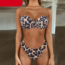 Load image into Gallery viewer, Bikini Set High Cut Solid  Swimsuit Women Swimwear Push Up Bathing Suit Beachwear Leopard Bikini Women's Ribbed Underwire Bikini High Cut Bikini V Swimwear Butterfly Print High Leg Bikini Swimsuit

