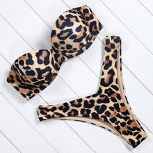 Load image into Gallery viewer, Bikini Set High Cut Solid  Swimsuit Women Swimwear Push Up Bathing Suit Beachwear Leopard Bikini Women's Ribbed Underwire Bikini High Cut Bikini V Swimwear Butterfly Print High Leg Bikini Swimsuit
