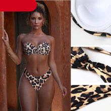Load image into Gallery viewer, Bikini Set High Cut Solid  Swimsuit Women Swimwear Push Up Bathing Suit Beachwear Leopard Bikini Women's Ribbed Underwire Bikini High Cut Bikini V Swimwear Butterfly Print High Leg Bikini Swimsuit
