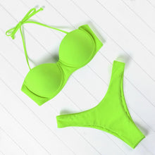 Load image into Gallery viewer, Bikini Set High Cut Solid  Swimsuit Women Swimwear Push Up Bathing Suit Beachwear Leopard Bikini Women's Ribbed Underwire Bikini High Cut Bikini V Swimwear Butterfly Print High Leg Bikini Swimsuit
