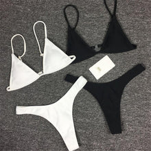 Load image into Gallery viewer, Bikini Set  Swimsuit Small Cup High Cut Style Beach Solid Black White Micro Swimwear Thong Bikinis Women's Micro String Bikini Swimsuits Padded High Cut Bathing Suits
