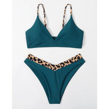 Load image into Gallery viewer, Bikini Set Women Swimwear Push Up Swimsuit Top Solid Bottom Print Bathing Suit Swim Wear Beach Women’s Floral Print Push-Up V-Wire Lettuce Bikini Set High Cut Spaghetti Straps Underwire Padded Swimsuit
