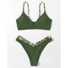Load image into Gallery viewer, Bikini Set Women Swimwear Push Up Swimsuit Top Solid Bottom Print Bathing Suit Swim Wear Beach Women’s Floral Print Push-Up V-Wire Lettuce Bikini Set High Cut Spaghetti Straps Underwire Padded Swimsuit
