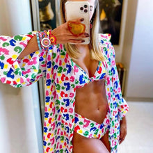 Load image into Gallery viewer, Bikini Set Women Swimwear Push Up Swimsuit Top Solid Bottom Print Bathing Suit Swim Wear Beach Women’s Floral Print Push-Up V-Wire Lettuce Bikini Set High Cut Spaghetti Straps Underwire Padded Swimsuit
