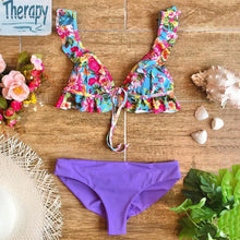 Load image into Gallery viewer, Bikini Set Women Swimwear Push Up Swimsuit Top Solid Bottom Print Bathing Suit Swim Wear Beach Women’s Floral Print Push-Up V-Wire Lettuce Bikini Set High Cut Spaghetti Straps Underwire Padded Swimsuit
