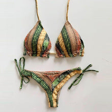 Load image into Gallery viewer, Bikini Set Women Swimwear Push Up Swimsuit Top Solid Bottom Print Bathing Suit Swim Wear Beach Women’s Floral Print Push-Up V-Wire Lettuce Bikini Set High Cut Spaghetti Straps Underwire Padded Swimsuit
