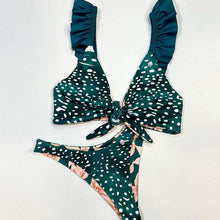 Load image into Gallery viewer, Bikini Set Women Swimwear Push Up Swimsuit Top Solid Bottom Print Bathing Suit Swim Wear Beach Women’s Floral Print Push-Up V-Wire Lettuce Bikini Set High Cut Spaghetti Straps Underwire Padded Swimsuit
