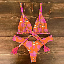 Load image into Gallery viewer, Bikini Set Women Swimwear Push Up Swimsuit Top Solid Bottom Print Bathing Suit Swim Wear Beach Women’s Floral Print Push-Up V-Wire Lettuce Bikini Set High Cut Spaghetti Straps Underwire Padded Swimsuit

