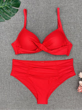Load image into Gallery viewer, Bikini Sets Solid Color Swimsuit  Mid-Waist  Gather Cup Bikinis Women Swimwear Female Bathing Suits Beach wear  Two Piece Swimsuits Triangle Bikini swimsuits for Women

