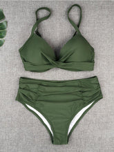 Load image into Gallery viewer, Bikini Sets Solid Color Swimsuit  Mid-Waist  Gather Cup Bikinis Women Swimwear Female Bathing Suits Beach wear  Two Piece Swimsuits Triangle Bikini swimsuits for Women
