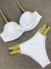 Load image into Gallery viewer, Bikini Sets Solid Color Swimsuit  Mid-Waist  Gather Cup Bikinis Women Swimwear Female Bathing Suits Beach wear  Two Piece Swimsuits Triangle Bikini swimsuits for Women
