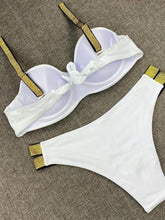 Load image into Gallery viewer, Bikini Sets Solid Color Swimsuit  Mid-Waist  Gather Cup Bikinis Women Swimwear Female Bathing Suits Beach wear  Two Piece Swimsuits Triangle Bikini swimsuits for Women
