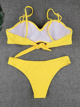 Load image into Gallery viewer, Bikini Sets Solid Color Swimsuit  Mid-Waist  Gather Cup Bikinis Women Swimwear Female Bathing Suits Beach wear  Two Piece Swimsuits Triangle Bikini swimsuits for Women
