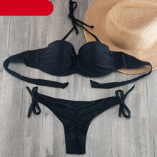 Load image into Gallery viewer, Bikini Solid Strappy Bandage Bikinis Set White Push Up Bikini Swimwear Swimsuit Bathing Suit Women's Ribbed Tie Bikini Adjustable Lace Up Bottom String Women Swimsuit

