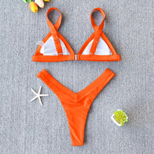 Load image into Gallery viewer, Bikini Solid Swimsuit Women Swimwear Push Up Bikini Set Patchwork  Summer Beach Bathing Suit Swim Wear Halter Bikini Swimsuit Beach Swimming Traveling High Leg Bikini
