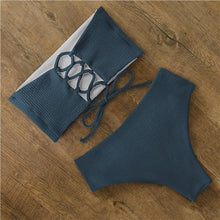 将图片加载到图库查看器，Bikini Swimwear Swimsuit Women Floral Print High Waist Bikini Set Back Cross Bathing Suit Female Beach Wear Women's Bikini Swimsuits Strapless Two Pieces Bathing Suits
