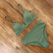Load image into Gallery viewer, Bikini Swimwear Swimsuit Women Solid Bathing Suit Bikini Set With Pad Female High Waist Beachwear Women Bikini Swimsuits 2 Piece Deep V Neck Swimwear Adjustable Strap Back Bathing Suits
