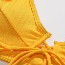 将图片加载到图库查看器，Bikini Swimwear Women Green Swimsuits Bathing Suit Beachwear Women's Ribbed Braided String Bikini Lace Up Swimsuit Square Collar High Cut Bathing Suit
