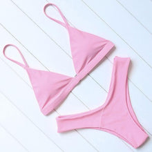 Load image into Gallery viewer, Bikini Swimwear Women Swimsuit Push Up Micro Bikinis Set Swimming Bathing Suit Beachwear Summer Thong Bottom Two Piece Bikini Double Shoulder Straps Cute Swimsuit Triangle Bathing  Bikini
