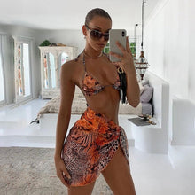 Load image into Gallery viewer, Bikini Women Push Up Swimsuit 3 Piece Bikini Set With Cover Up Women's Fashion 3 Piece Tie Dye Top Bikini Set Swimsuit Cover Up Skirt Swimwear Push Up Bather Swim Wear
