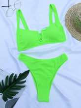 将图片加载到图库查看器，Bikini Women Swimsuit Female Bikini Set Solid Swimwear For Women Bathing Suit Swimming Suits Beach Wear Underwire Bikini High Cut Bikini Swimwear Solid Color High Leg Bikini Swimsuit
