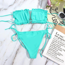 将图片加载到图库查看器，Bikini Women  Swimsuit Female Low Waist Swimwear Women Beach Mini Thong Bikini Set Bathing Suit Women Thong Swimsuits Strapless 2 Piece Bikini String Tie Ruffle Brazilian Bathing Suit
