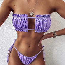 将图片加载到图库查看器，Bikini Women  Swimsuit Female Low Waist Swimwear Women Beach Mini Thong Bikini Set Bathing Suit Women Thong Swimsuits Strapless 2 Piece Bikini String Tie Ruffle Brazilian Bathing Suit
