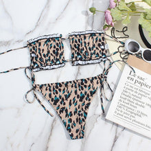 将图片加载到图库查看器，Bikini Women  Swimsuit Female Low Waist Swimwear Women Beach Mini Thong Bikini Set Bathing Suit Women Thong Swimsuits Strapless 2 Piece Bikini String Tie Ruffle Brazilian Bathing Suit
