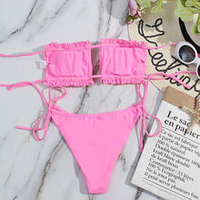 将图片加载到图库查看器，Bikini Women  Swimsuit Female Low Waist Swimwear Women Beach Mini Thong Bikini Set Bathing Suit Women Thong Swimsuits Strapless 2 Piece Bikini String Tie Ruffle Brazilian Bathing Suit

