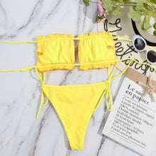 将图片加载到图库查看器，Bikini Women  Swimsuit Female Low Waist Swimwear Women Beach Mini Thong Bikini Set Bathing Suit Women Thong Swimsuits Strapless 2 Piece Bikini String Tie Ruffle Brazilian Bathing Suit
