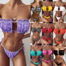 将图片加载到图库查看器，Bikini Women  Swimsuit Female Low Waist Swimwear Women Beach Mini Thong Bikini Set Bathing Suit Women Thong Swimsuits Strapless 2 Piece Bikini String Tie Ruffle Brazilian Bathing Suit
