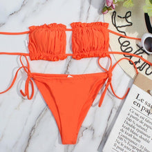 将图片加载到图库查看器，Bikini Women  Swimsuit Female Low Waist Swimwear Women Beach Mini Thong Bikini Set Bathing Suit Women Thong Swimsuits Strapless 2 Piece Bikini String Tie Ruffle Brazilian Bathing Suit
