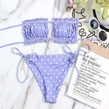 将图片加载到图库查看器，Bikini Women  Swimsuit Female Low Waist Swimwear Women Beach Mini Thong Bikini Set Bathing Suit Women Thong Swimsuits Strapless 2 Piece Bikini String Tie Ruffle Brazilian Bathing Suit
