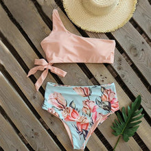 将图片加载到图库查看器，Bikini Women Swimwear Push Up Swimsuit One Shoulder Print Lightweight Bikini Set Bathing Suit Beach Swimming Suit High Waist Comfy One Shoulder Bikini Set Bathing Suit For Women
