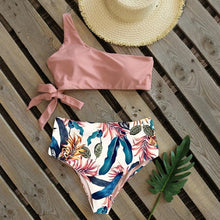 将图片加载到图库查看器，Bikini Women Swimwear Push Up Swimsuit One Shoulder Print Lightweight Bikini Set Bathing Suit Beach Swimming Suit High Waist Comfy One Shoulder Bikini Set Bathing Suit For Women
