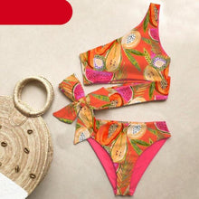 将图片加载到图库查看器，Bikini Women Swimwear Push Up Swimsuit One Shoulder Print Lightweight Bikini Set Bathing Suit Beach Swimming Suit High Waist Comfy One Shoulder Bikini Set Bathing Suit For Women
