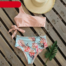 将图片加载到图库查看器，Bikini Women Swimwear Push Up Swimsuit One Shoulder Print Lightweight Bikini Set Bathing Suit Beach Swimming Suit High Waist Comfy One Shoulder Bikini Set Bathing Suit For Women
