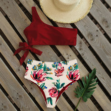将图片加载到图库查看器，Bikini Women Swimwear Push Up Swimsuit One Shoulder Print Lightweight Bikini Set Bathing Suit Beach Swimming Suit High Waist Comfy One Shoulder Bikini Set Bathing Suit For Women
