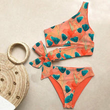 将图片加载到图库查看器，Bikini Women Swimwear Push Up Swimsuit One Shoulder Print Lightweight Bikini Set Bathing Suit Beach Swimming Suit High Waist Comfy One Shoulder Bikini Set Bathing Suit For Women
