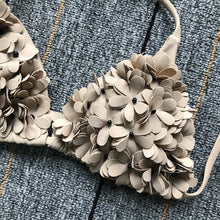Load image into Gallery viewer, Bikinis  New 3D Flower Swimwear Solid Bikini Bandage Swimsuit Women's Solid Halter Padded Push Up Bikini Set Two Pieces Swimsuit Swimwear Bathing Suit Bikini Set Female Cute Ladies Beachwear Push Up Bikini
