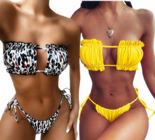 Load image into Gallery viewer, Bikinis Set For Women Swimsuit Summer Beach Wear Bathing Suits Women Bikini Swimwear Women's Ruffle Tie Side Bikini Set High Cut Strapless Padded Solid Bathing Suit
