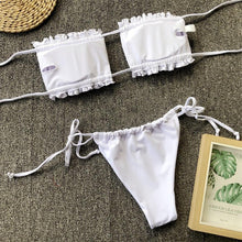 Load image into Gallery viewer, Bikinis Set For Women Swimsuit Summer Beach Wear Bathing Suits Women Bikini Swimwear Women's Ruffle Tie Side Bikini Set High Cut Strapless Padded Solid Bathing Suit
