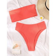 Load image into Gallery viewer, Bikinis Swimsuit Women Push Up Bikini Set  Female Swimwear Women's Strapless Solid Color 2 Pieces Bathing Suit Swimsuit Swimsuits Off Shoulder High Waist Bathing Suit High Cut Swimwear For Summer
