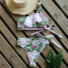Load image into Gallery viewer, Bikinis Women New One Shoulder Swimwear High Waist Swimsuit Bandage Bathing Suits Beach Wear Female Lace Two Piece Swim Dress with Bikini Bottom Bathing Suits

