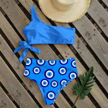 Load image into Gallery viewer, Bikinis Women New One Shoulder Swimwear High Waist Swimsuit Bandage Bathing Suits Beach Wear Female Lace Two Piece Swim Dress with Bikini Bottom Bathing Suits
