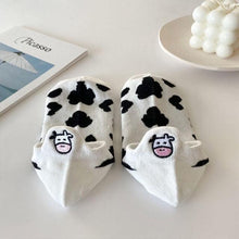 将图片加载到图库查看器，Black And White Embroidery Female Tide Socks Shallow Mouth Summer Cartoon Cow Cute Fashion Boat Socks Unisex Men And Women Cotton Ankle Socks
