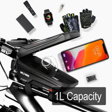 Load image into Gallery viewer, Black Bike Bag Frame Front Top Tube Cycling Bag Waterproof Phone Case Touchscreen Bag  Pack Bicycle Accessories Bike Bicycle Bag Waterproof Bike Phone Mount Bag Front Frame Top Tube Handlebar Bag Touch Screen Holder Case For Cell Phones 6.6in
